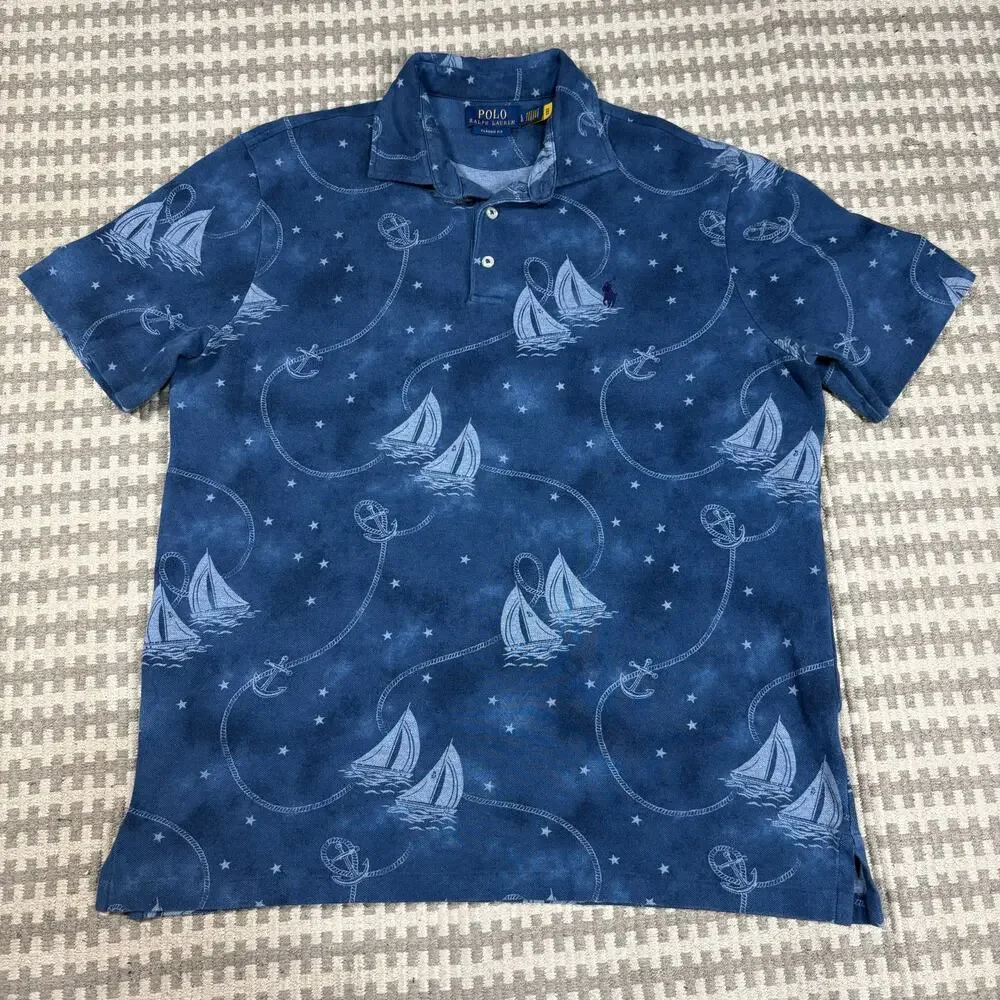 Polo Ralph Lauren Men's Classic Fit Nautical Sailboat and Anchor Polo Shirt Sz L